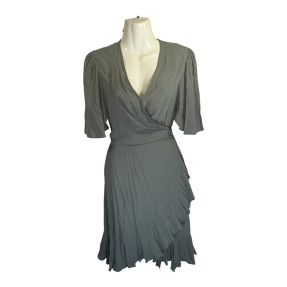 Emma Knudsen Betty Wrap Dress Size Small Green  Ruffle Hem Cap Sleeve